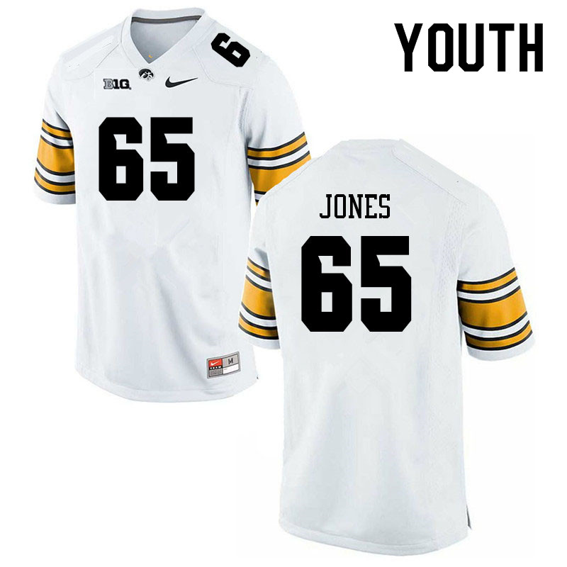 Youth #65 Logan Jones Iowa Hawkeyes College Football Jerseys Sale-White - Click Image to Close